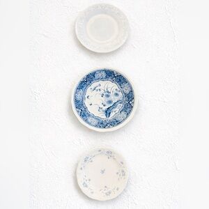 Vintage Blue & White Plate Wall Trio- Haviland, Milk Glass, Japanese Porcelain